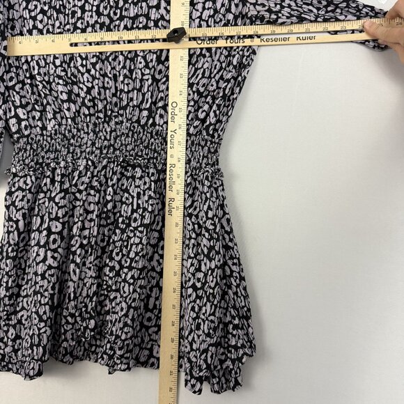 Rails Dress Women's Large Mini Dress Long Sleeve Cinch Waist Black Batik Cheetah - Picture 7 of 15